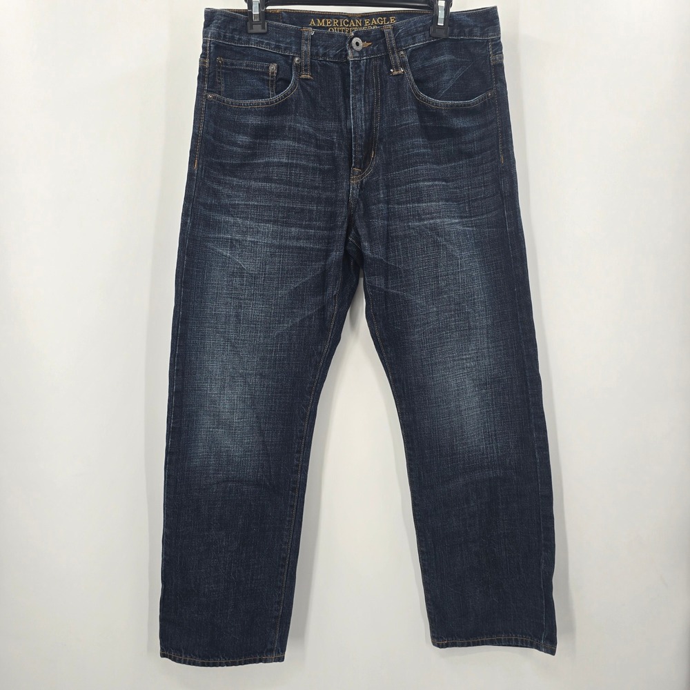 American Eagle Outfitters Mens Dark Wash Straight Leg Jeans 34x30 Blue Cotton